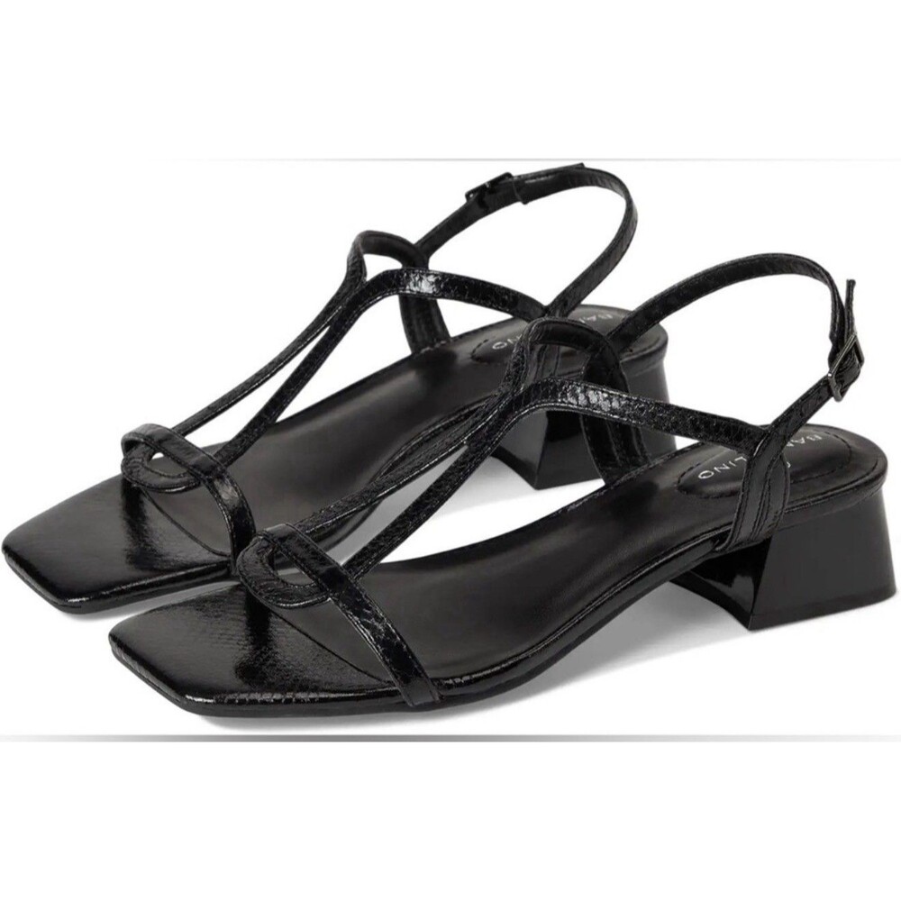 Bandolino Primadon3 Black Patent T-Strap Block Heel Sandals Size 8M NWB